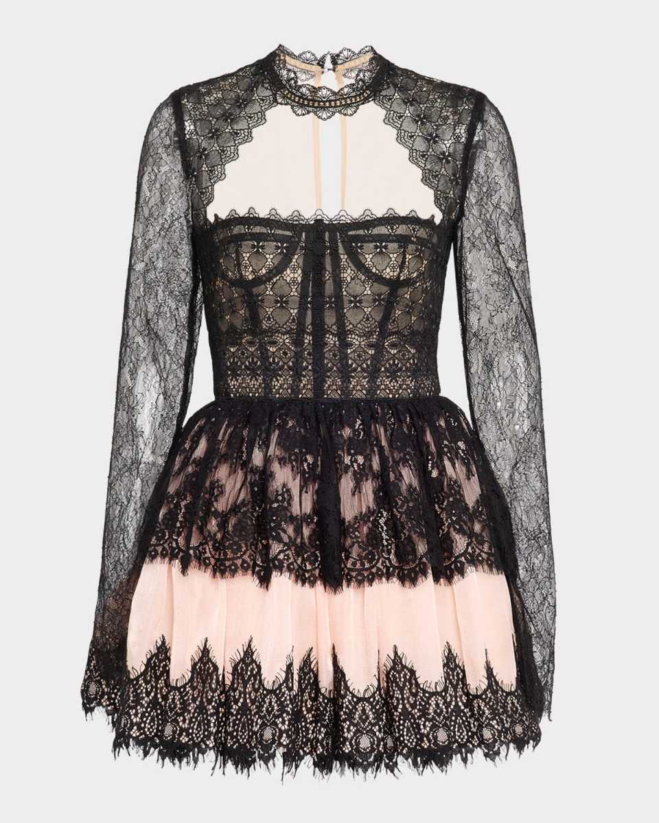 Daphne Illusion Corset Lace Mini Dress